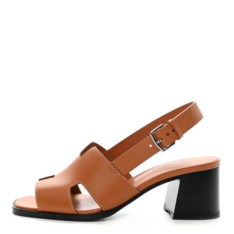 HERMES Calfskin Elbe 60 Sandals 37.5 Marron Glaise